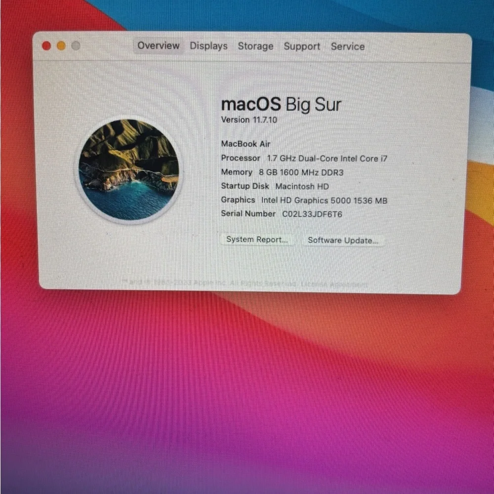 MacBook Air Mid 2013 Core i7 (charger not included)